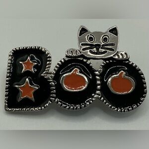 NEWPRO CAT BOO BLACK ORANGE HALLOWEEN BROOCH